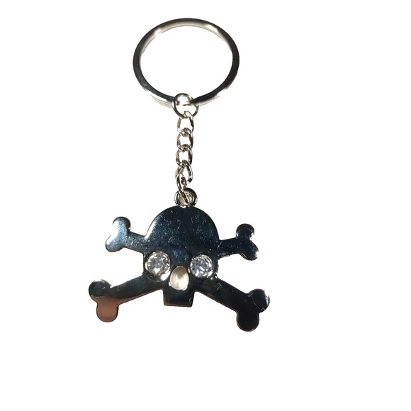 Cross And Bones Poison Symbol Silver Tone Keychain Rhinestone - Picture 2 of 3